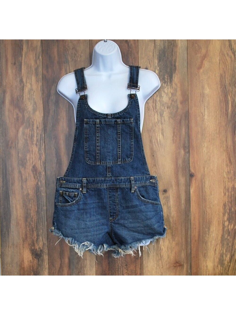 Free People We the Free Women's Cut Off Bib Overall Jean Shorts 28